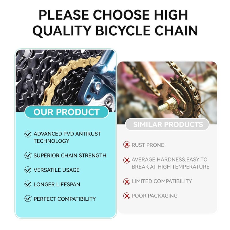 Tailcle 6/7/8 Speed Gold Bike Chain, Bicycle Chain Bike Parts Chain Replacement for Road Mountain Racing Cycling E-Bike MTB BMX (Gold 6/7/8 Speed) - Image 5